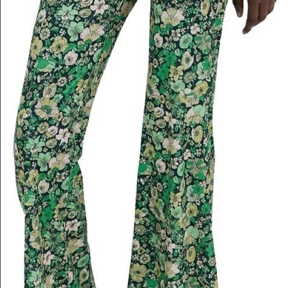 Zara floral green flare bell bottom pants small - Picture 4 of 4